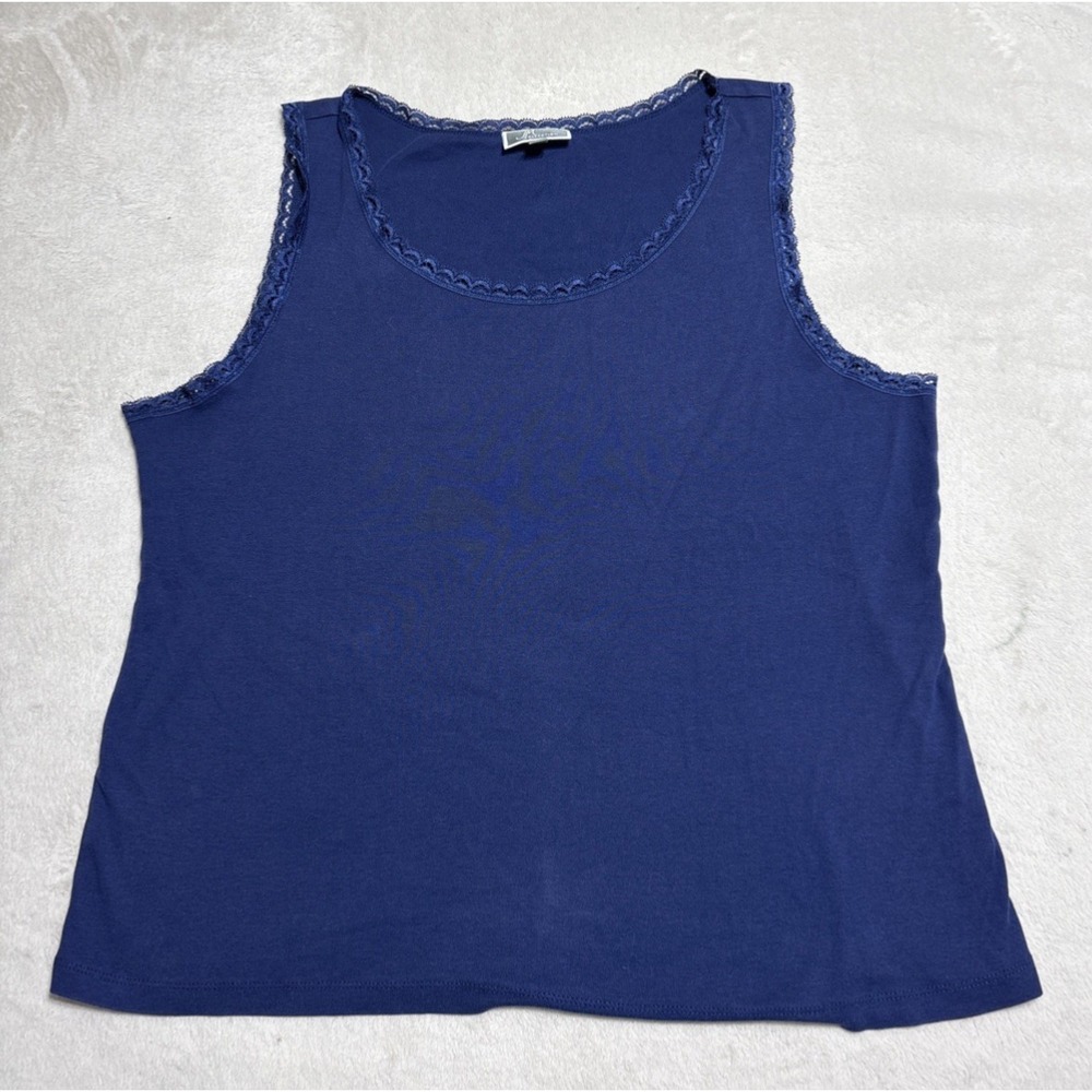 JM Collection Top Womens Size XL Blue Lace Trim Tank Sleeveless
